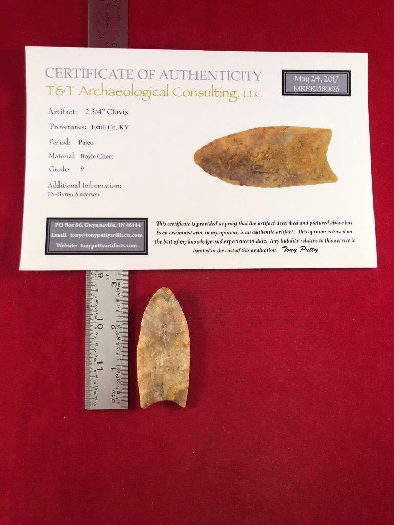 CLOVIS     INDIAN ARTIFACT ARROWHEAD WITH COA (1 of 5)