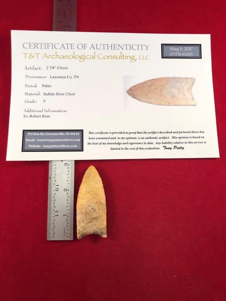 CLOVIS     INDIAN ARTIFACT ARROWHEAD WITH COA (1 of 4)