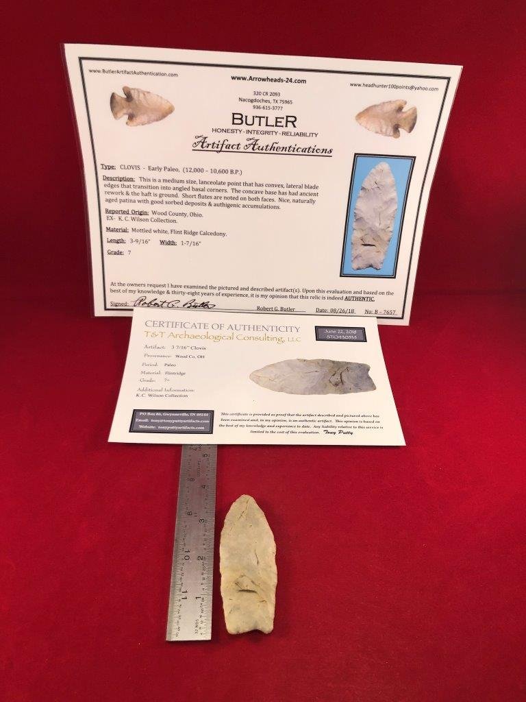 CLOVIS     INDIAN ARTIFACT ARROWHEAD WITH 2  COA's (1 of 6)