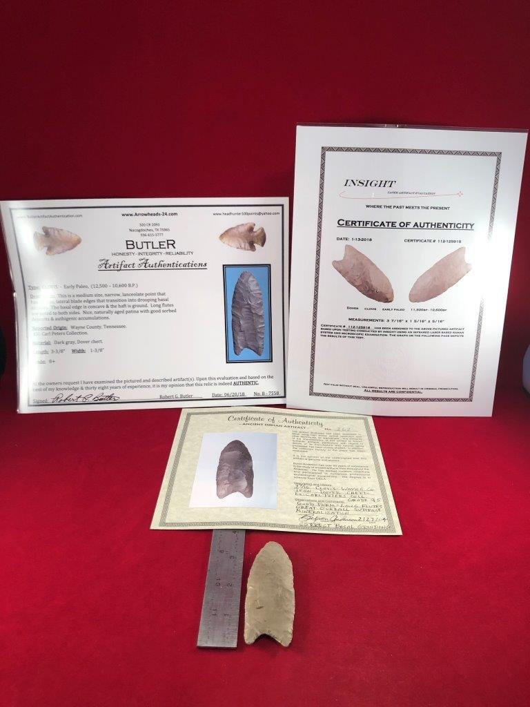 CLOVIS  INDIAN ARTIFACT ARROWHEAD WITH 3  COA's (1 of 8)