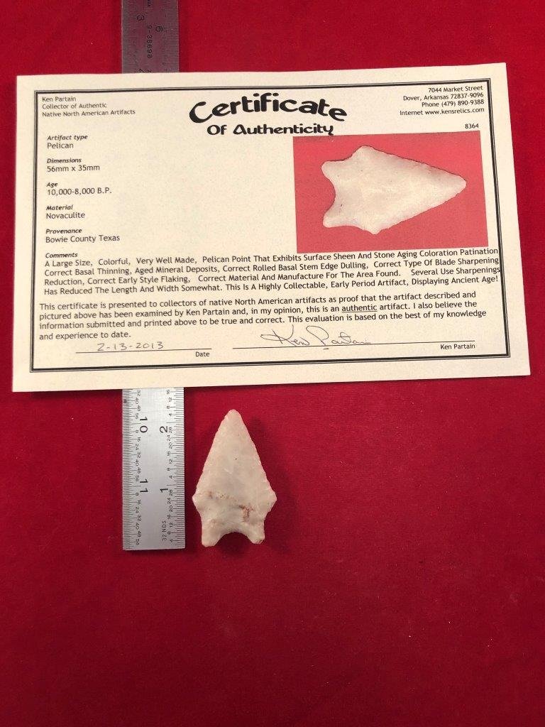 PELICAN  INDIAN ARTIFACT ARROWHEAD WITH   COA (1 of 5)