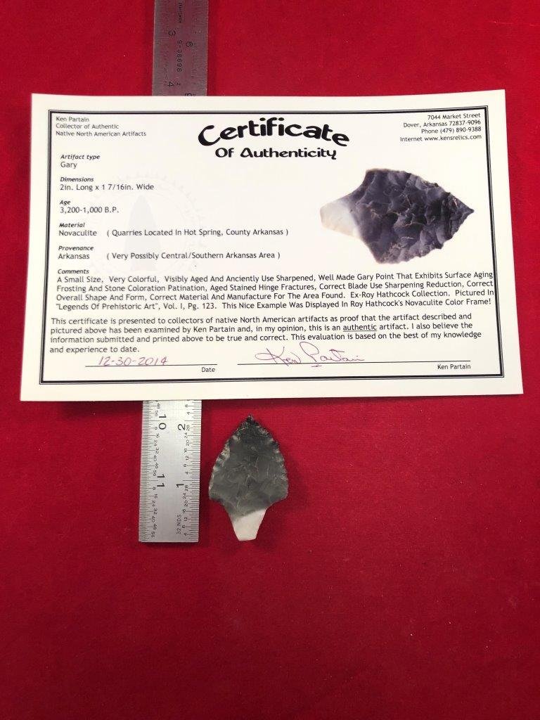 GARY  INDIAN ARTIFACT ARROWHEAD WITH   COA (1 of 5)