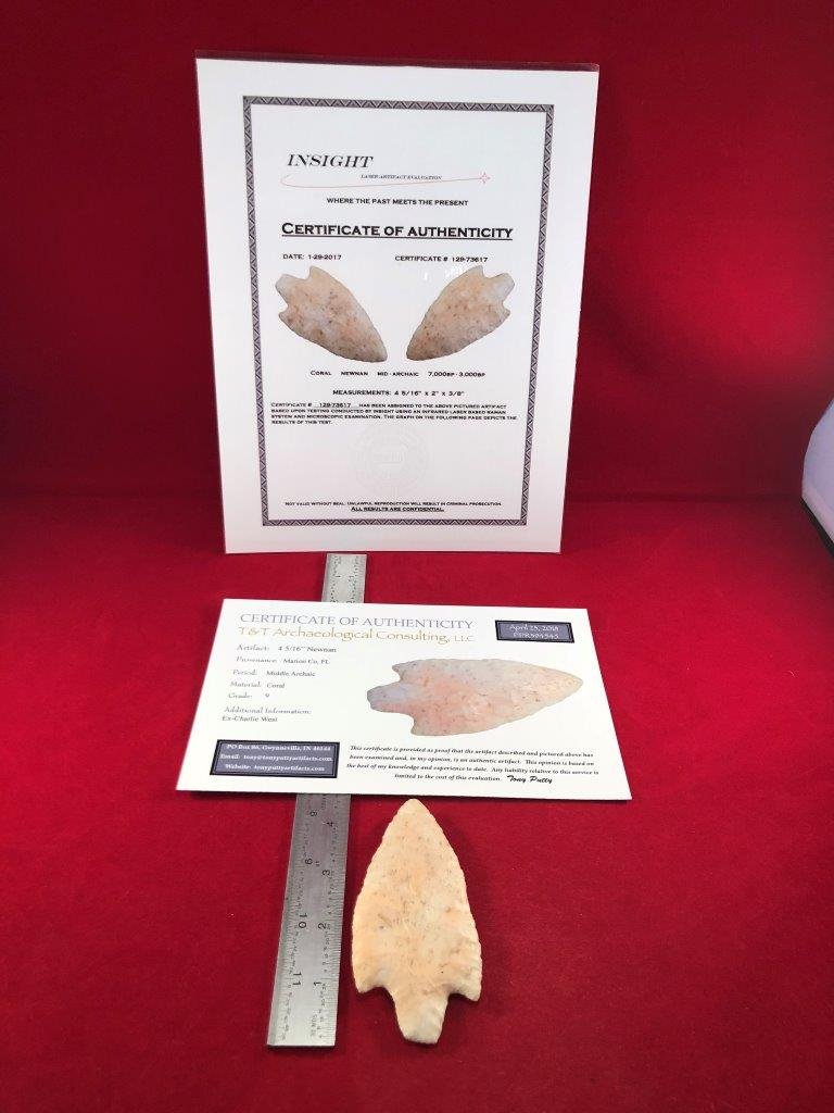 NEWNAN  INDIAN ARTIFACT ARROWHEAD WITH 2 COA's (1 of 7)