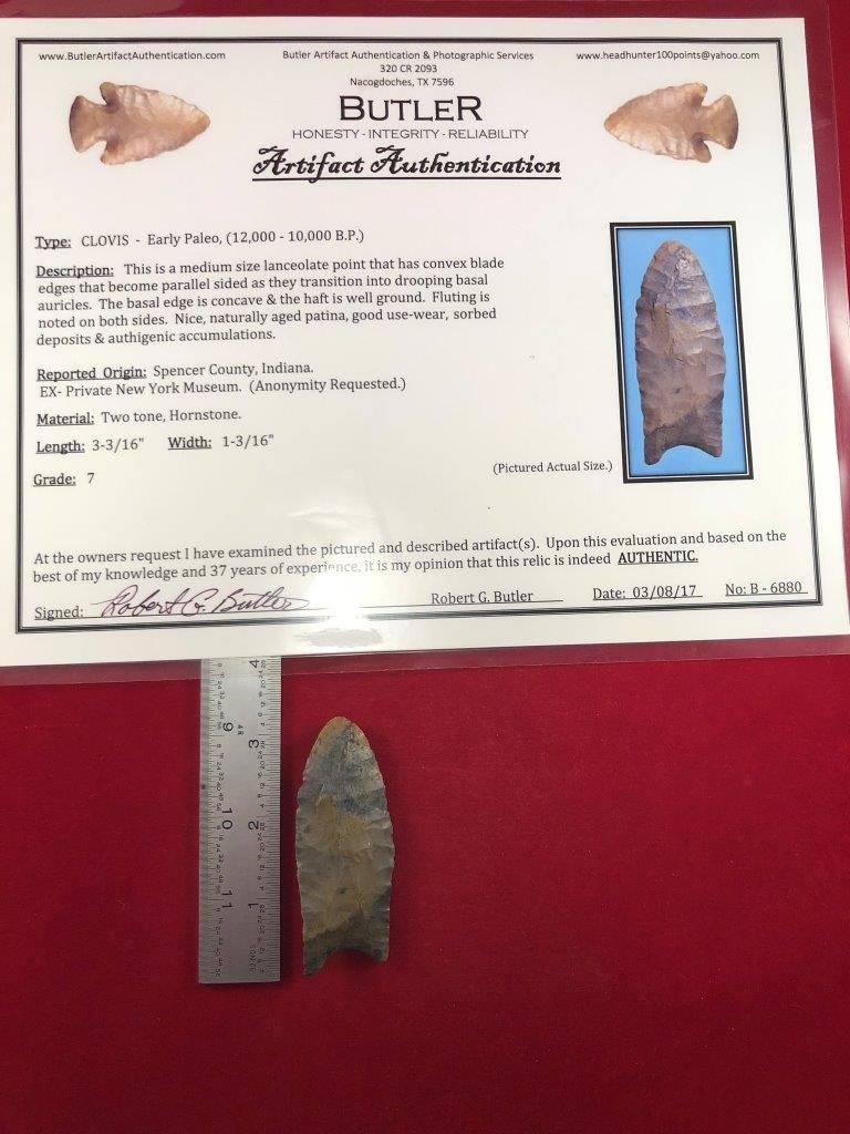 CLOVIS      INDIAN ARTIFACT ARROWHEAD WITH COA (1 of 5)