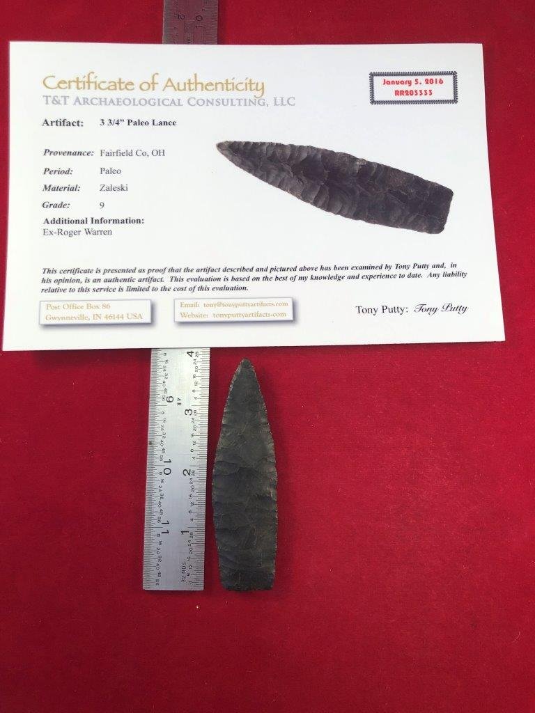 PALEO LANCE  INDIAN ARTIFACT ARROWHEAD WITH COA (1 of 5)