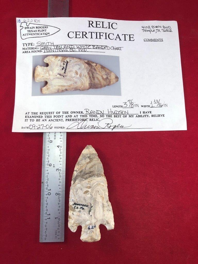 SMITH  INDIAN ARTIFACT ARROWHEAD WITH COA (1 of 5)