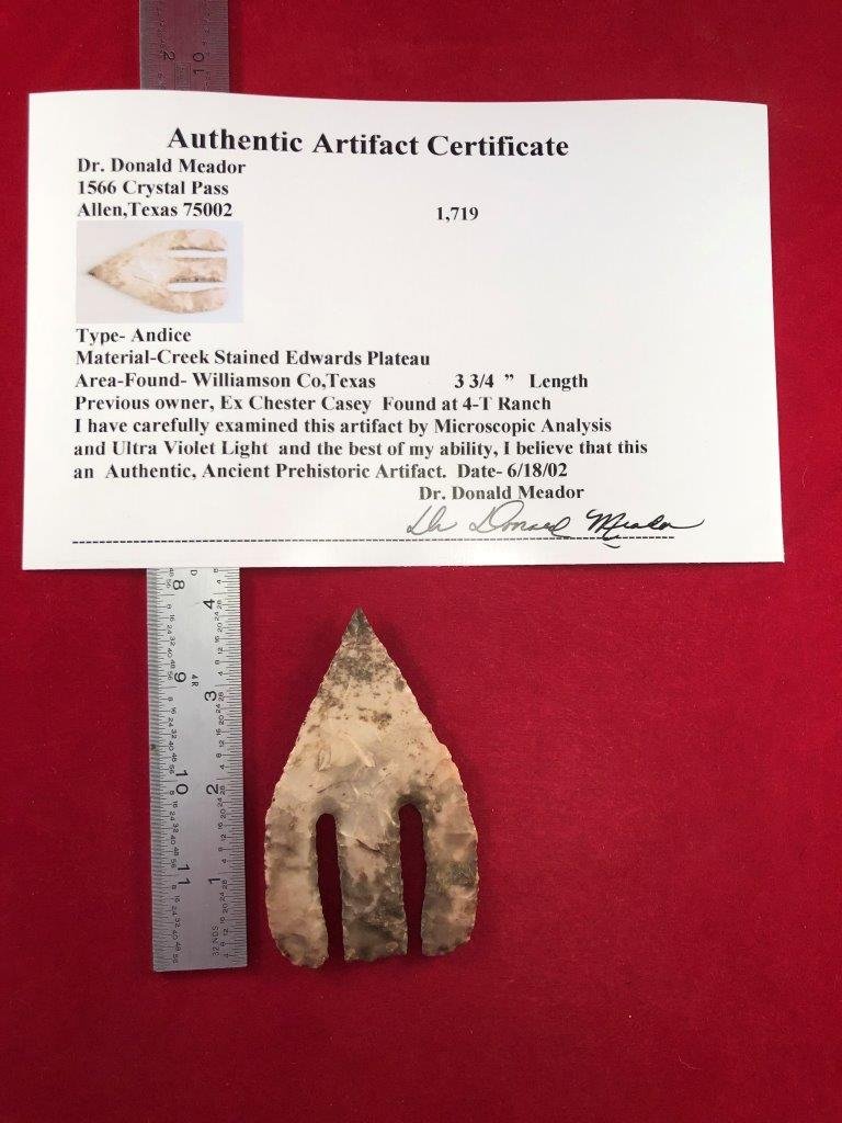 ANDICE        INDIAN ARTIFACT ARROWHEAD WITH COA (1 of 5)