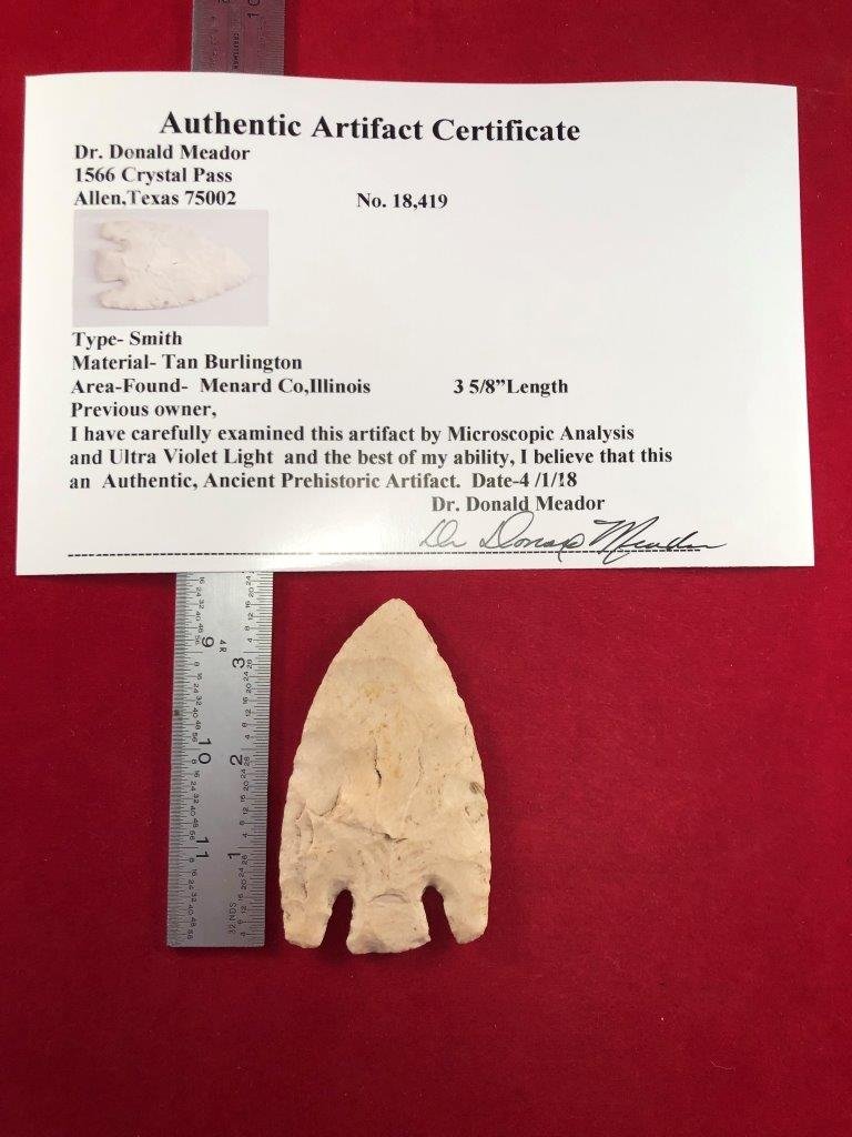 SMITH        INDIAN ARTIFACT ARROWHEAD WITH COA (1 of 5)