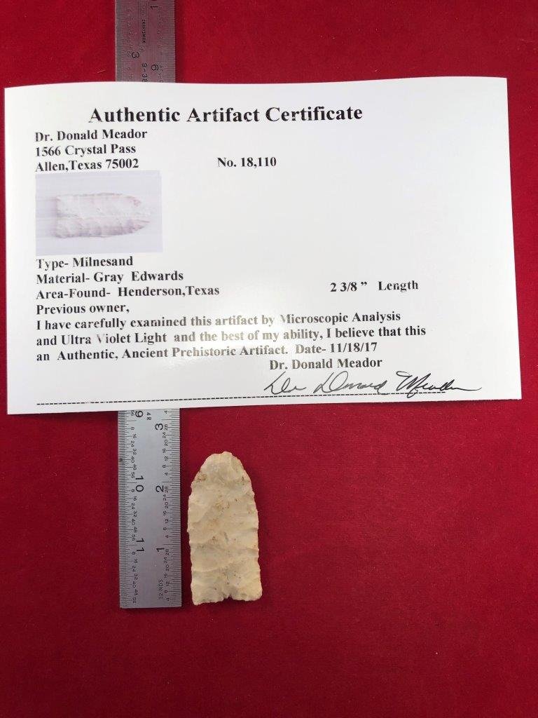MILNESAND    INDIAN ARTIFACT ARROWHEAD WITH COA (1 of 5)