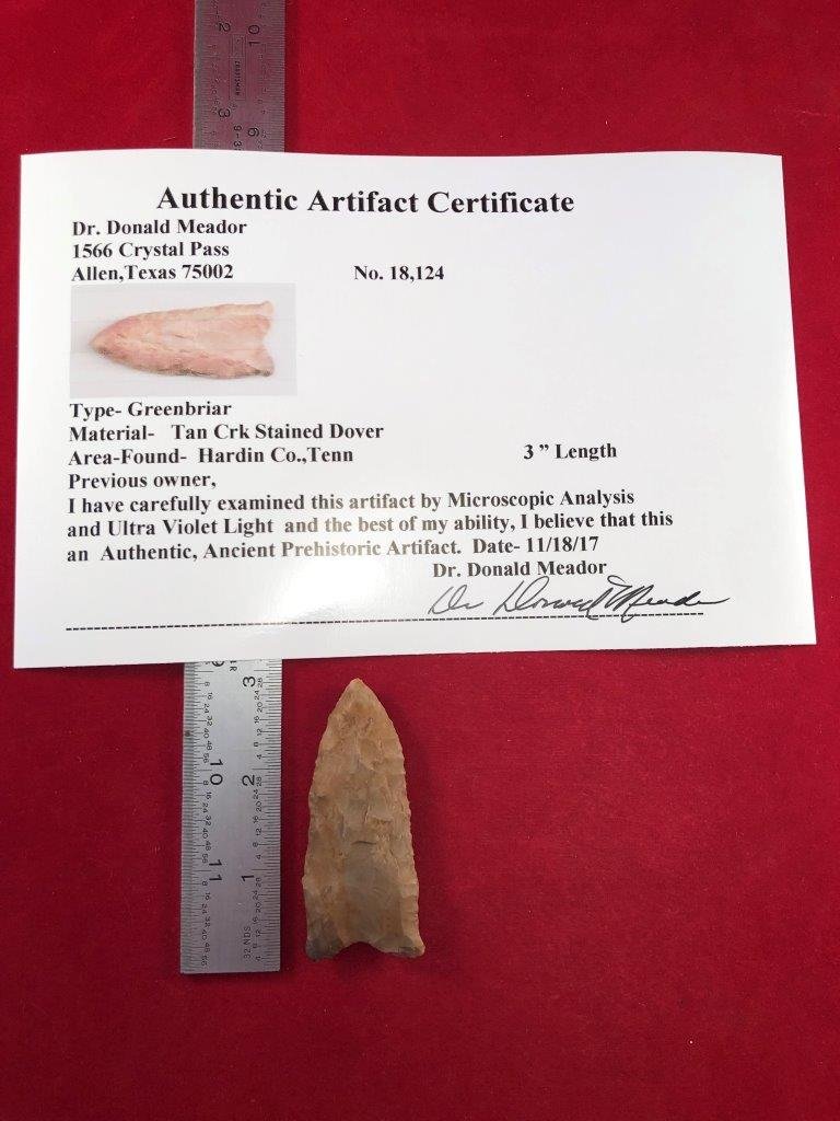 GREENBRIAR    INDIAN ARTIFACT ARROWHEAD WITH COA (1 of 5)