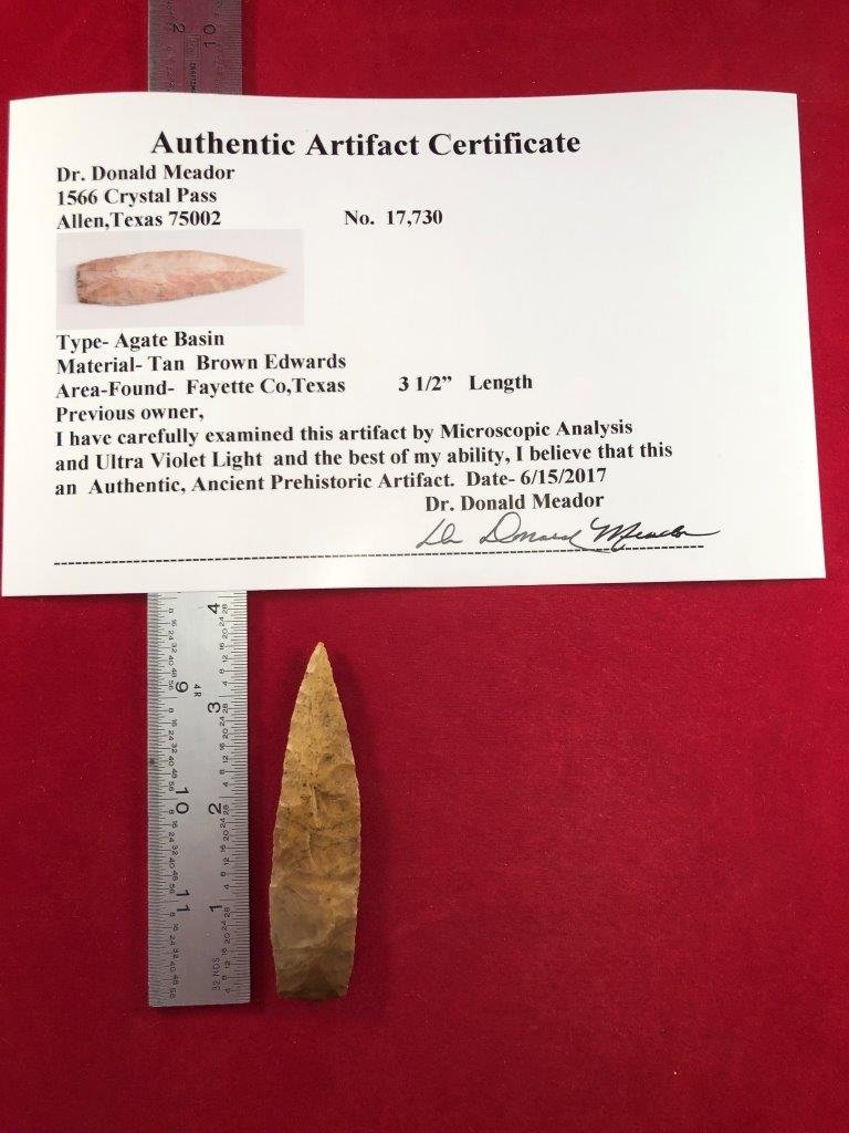 AGATE BASIN    INDIAN ARTIFACT ARROWHEAD WITH COA (1 of 5)