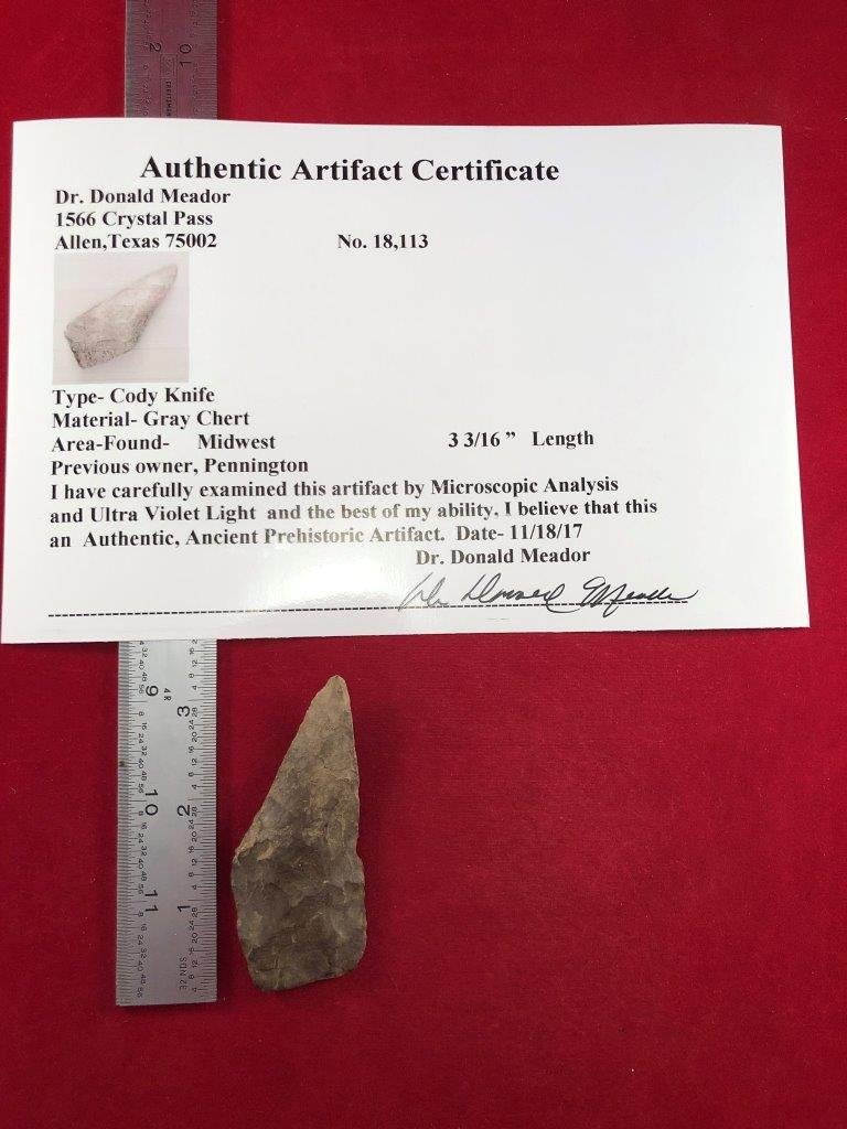 CODY KNIFE    INDIAN ARTIFACT ARROWHEAD WITH COA (1 of 5)