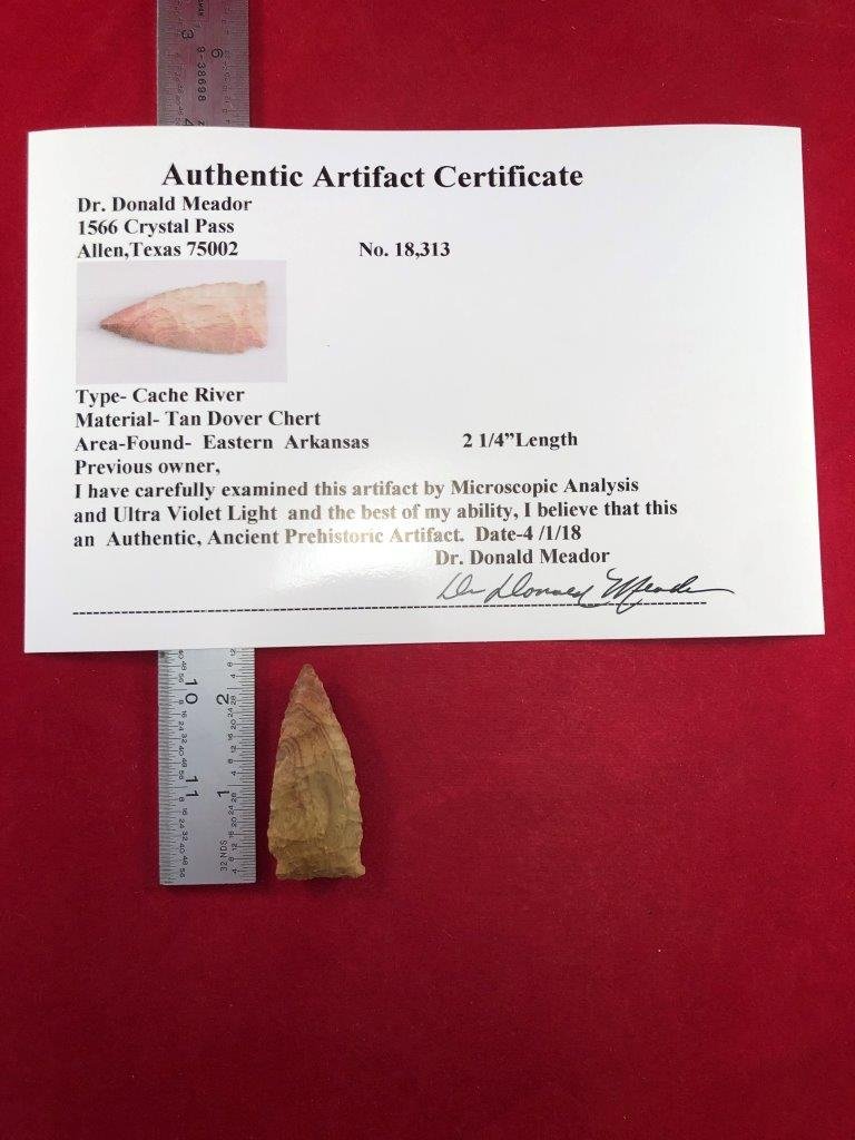 CACHE RIVER    INDIAN ARTIFACT ARROWHEAD WITH COA (1 of 5)