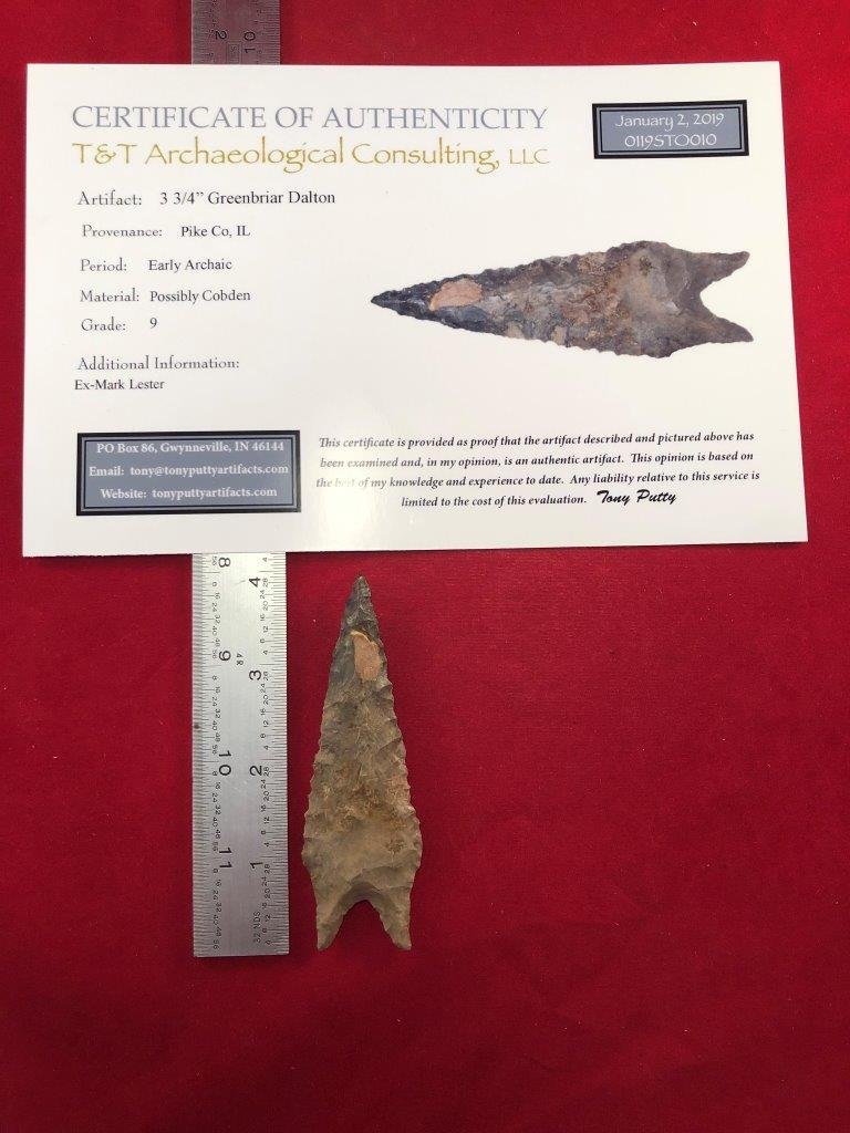 GREENBRIAR DALTON    INDIAN ARTIFACT ARROWHEAD WITH COA (1 of 5)
