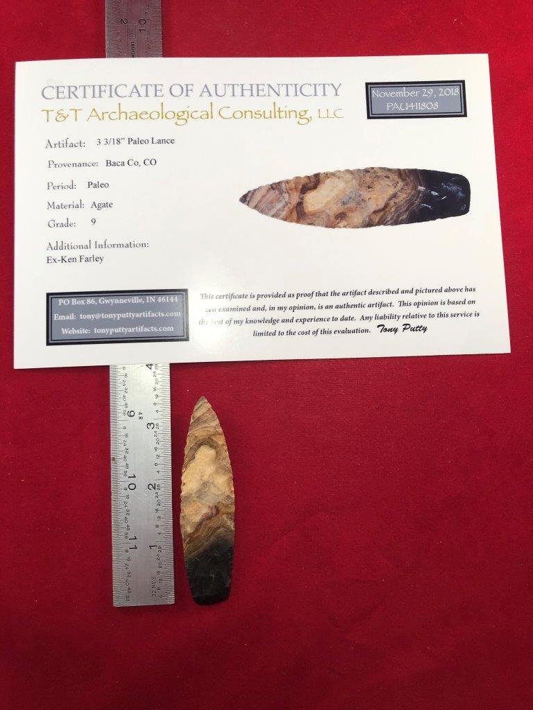 PALEO LANCE  INDIAN ARTIFACT ARROWHEAD WITH COA (1 of 5)