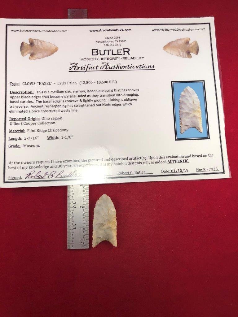 CLOVIS      INDIAN ARTIFACT ARROWHEAD WITH COA (1 of 5)