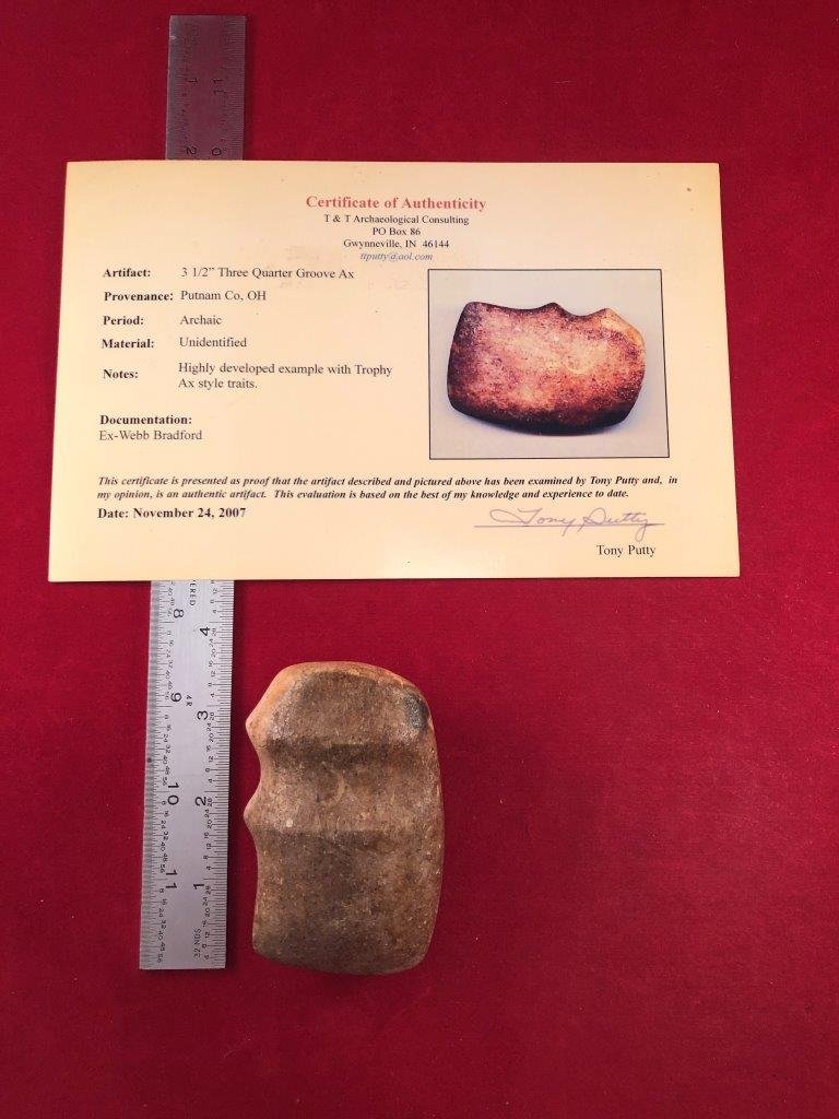 GROOVED AXE  INDIAN ARTIFACT ARROWHEAD WITH COA (1 of 7)