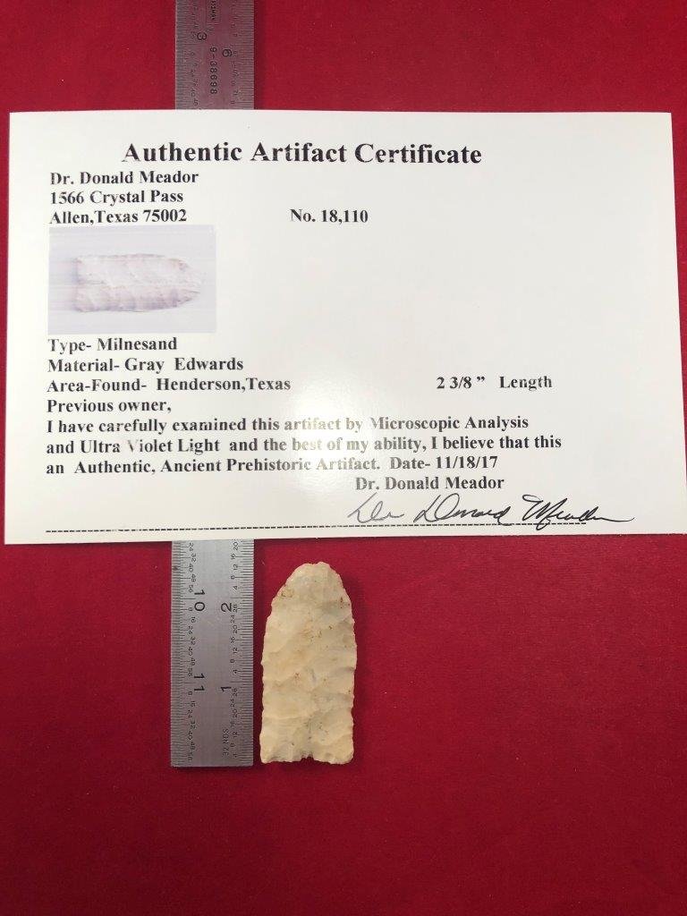 MILNESAND  INDIAN ARTIFACT ARROWHEAD WITH COA (1 of 5)