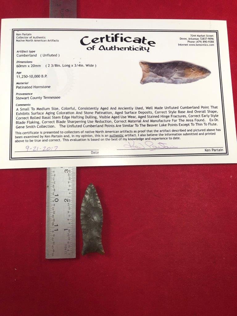 CUMBERLAND   INDIAN ARTIFACT ARROWHEAD WITH COA (1 of 5)