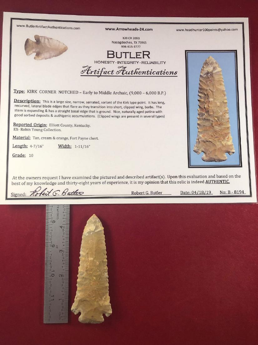 KIRK CORNER NOTCHED INDIAN ARTIFACT ARROWHEAD WITH COA (1 of 5)