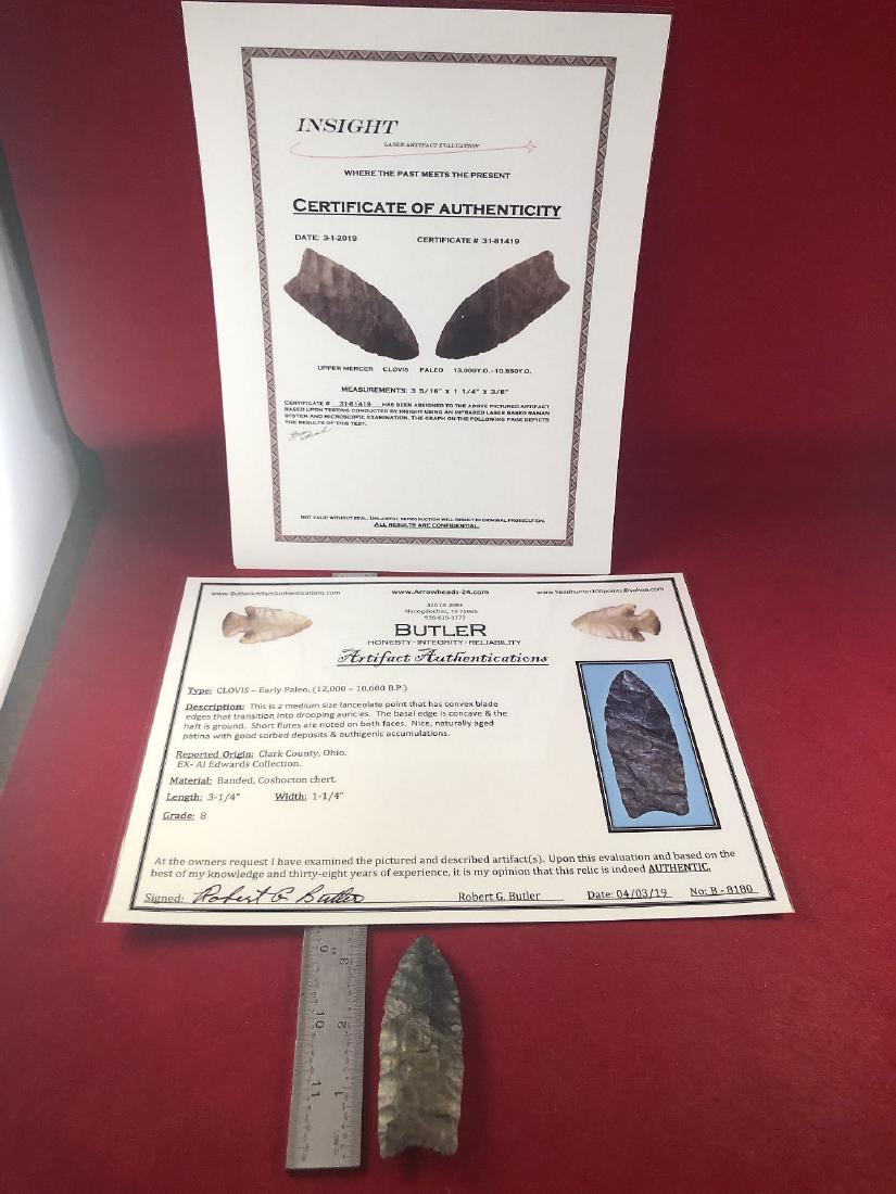CLOVIS  INDIAN ARTIFACT ARROWHEAD WITH 2 COA's (1 of 7)