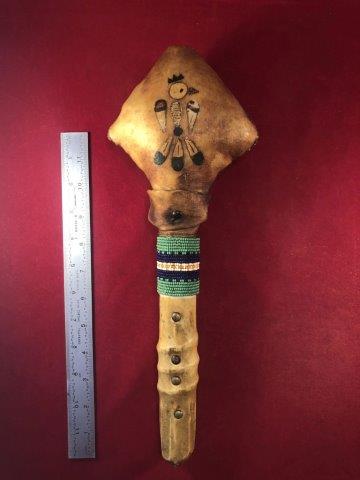 DEER HIDE RATTLE     INDIAN ARTIFACT POTTERY ARROWHEAD (1 of 3)