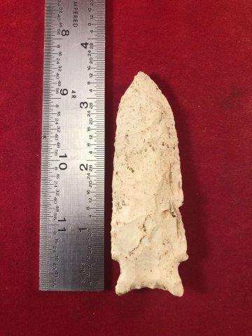 DALTON INDIAN ARTIFACT ARROWHEAD: THIS BEAUTIFUL NATIVE AMERICAN INDIAN ARTIFACT IS 3&1/2 INCHES LONG. IT IS FROM ARKANSAS. THIS WONDERFUL COLLECTION BELONGED TO CHRIS PERRY. IT WILL MAKE A GREAT ADDITION TO YOUR COLLECTION! KEY WORDS