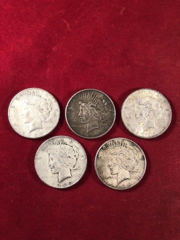 5 PEACE SILVER DOLLARS    INDIAN ARTIFACT ARROWHEAD (1 of 2)