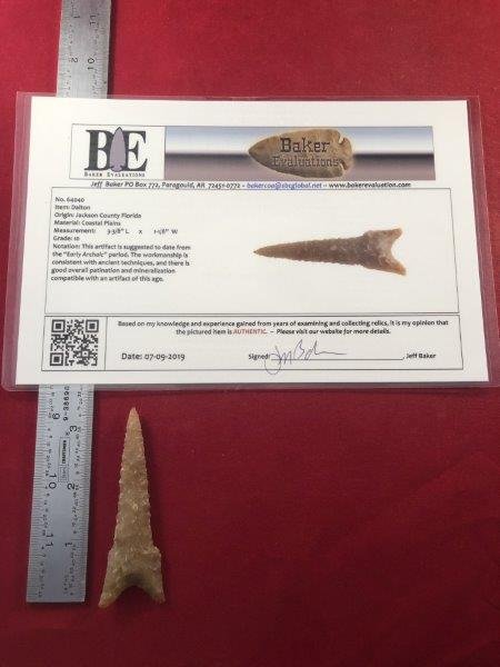 DALTON     INDIAN ARTIFACT ARROWHEAD W/COA (1 of 6)