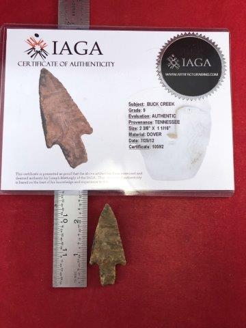BUCK CREEK  INDIAN ARTIFACT ARROWHEAD WITH COA (1 of 5)