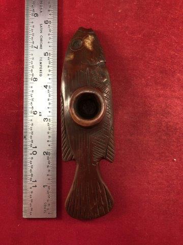 RED JASPER FISH EFFIGY PIPE    INDIAN POTTERY ARTIFACT (1 of 4)