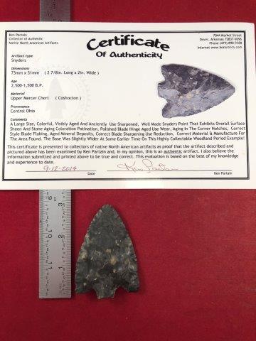 SNYDERS    INDIAN ARTIFACT ARROWHEAD WITH COA (1 of 5)