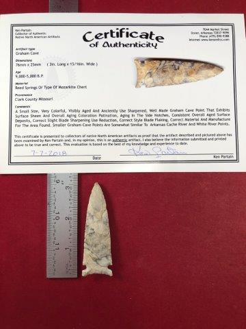 GRAHAM CAVE    INDIAN ARTIFACT ARROWHEAD WITH COA (1 of 5)