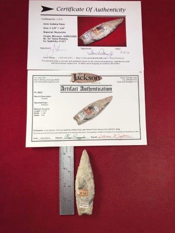SEDALIA    INDIAN ARTIFACT ARROWHEAD WITH 2 COA's (1 of 6)