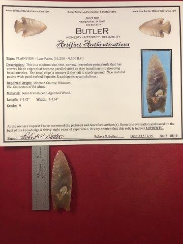 PLAINVIEW INDIAN ARTIFACT ARROWHEAD W/ COA (1 of 6)