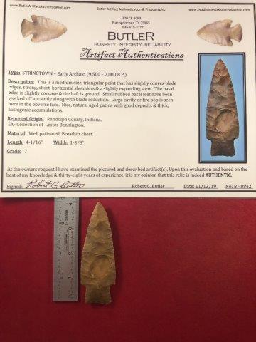 STRINGTOWN     INDIAN ARTIFACT ARROWHEAD W/ COA (1 of 5)