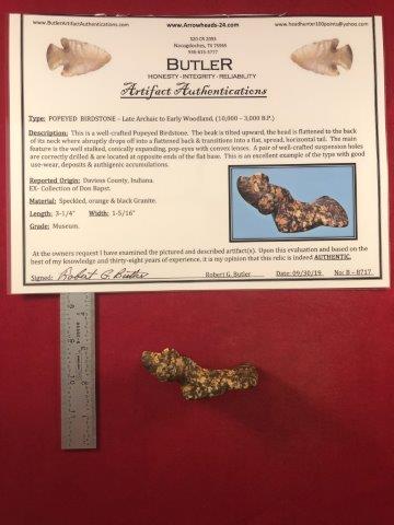 POPEYED BIRDSTONE     INDIAN ARTIFACT ARROWHEAD W/ COA (1 of 6)