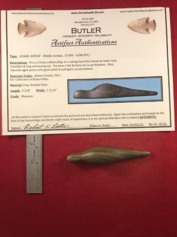 LIZARD EFFIGY     INDIAN ARTIFACT ARROWHEAD W/ COA (1 of 6)