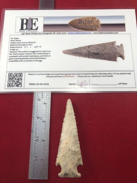 GIBSON POINT     INDIAN ARTIFACT ARROWHEAD W/COA (1 of 3)