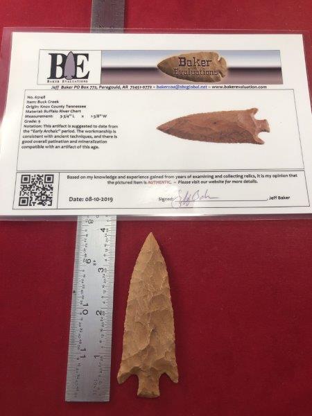 BUCK CREEK     INDIAN ARTIFACT ARROWHEAD W/COA (1 of 4)