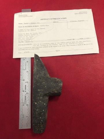 PLAINS PIPE INDIAN ARTIFACT POTTERY ARROWHEAD W/COA: THIS BEAUTIFUL NATIVE AMERICAN INDIAN ARTIFACT IS 6&1/2 INCHES LONG. IT IS FROM EAST ST. LOUIS ILLINOIS. IT COMES WITH A GREGORY PERINO CERTIFICATE OF AUTHENTICITY. IT WILL MAKE A GREAT ADDITION TO YO
