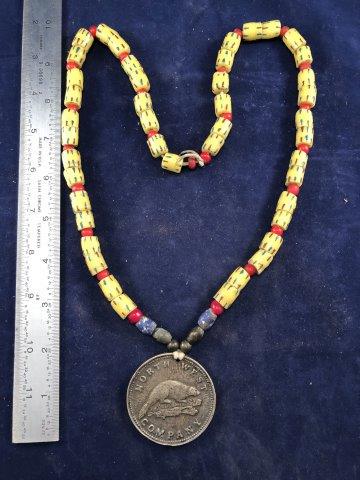 TOKEN NECKLACE W/TRADE BEADS     INDIAN ARTIFACT (1 of 4)