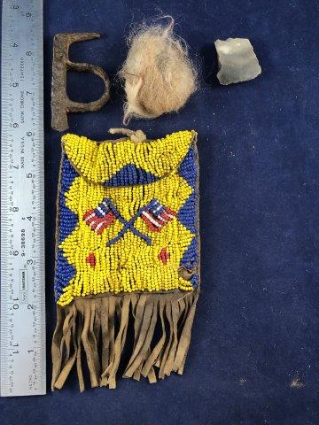 SIOUX BEADED STRIKE-A-LITE BAG WITH STEEL STRIKER, (1 of 3)