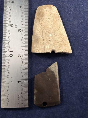 2 BROKEN GORGETS INDIAN ARTIFACT: THIS BEAUTIFUL NATIVE AMERICAN INDIAN ARTIFACT IS 1&3/4 TO 2 INCHES LONG. IT IS FROM MISSOURI. IT WILL MAKE A GREAT ADDITION TO YOUR COLLECTION! KEY WORDS: NATIVE AMERICAN INDIAN ARTIFACT ARTIFACTS AR