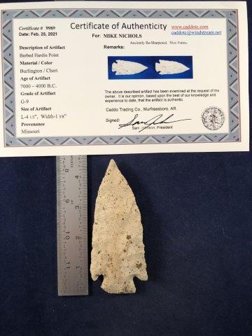 BARBED HARDIN POINT     WITH COA (1 of 5)