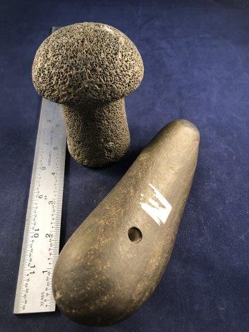 UNUSUAL CELT & BROKEN POT PESTLE      INDIAN ARTIFACT (1 of 8)
