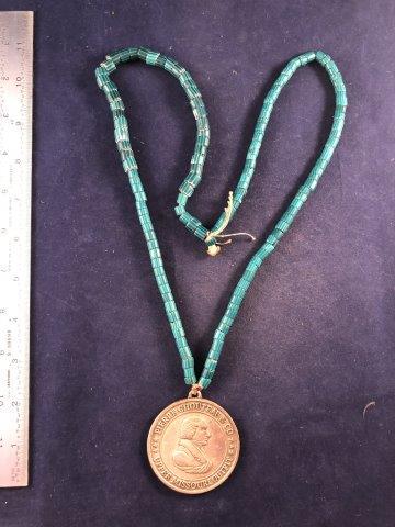 TRADE BEAD NECKLACE WITH MEDAL    INDIAN ARTIFACT (1 of 4)