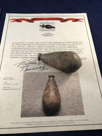 PLUMMET       WITH COA     INDIAN ARTIFACT ARROWHEAD (1 of 4)