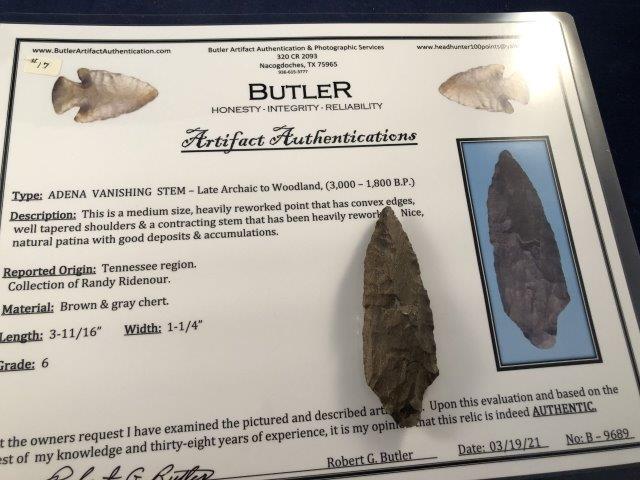 ADENA VANISHING STEM       WITH COA     INDIAN ARTIFACT (1 of 5)