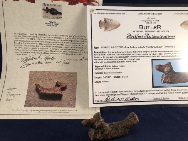 BIRDSTONE       WITH 2 COA's     INDIAN ARTIFACT (1 of 6)